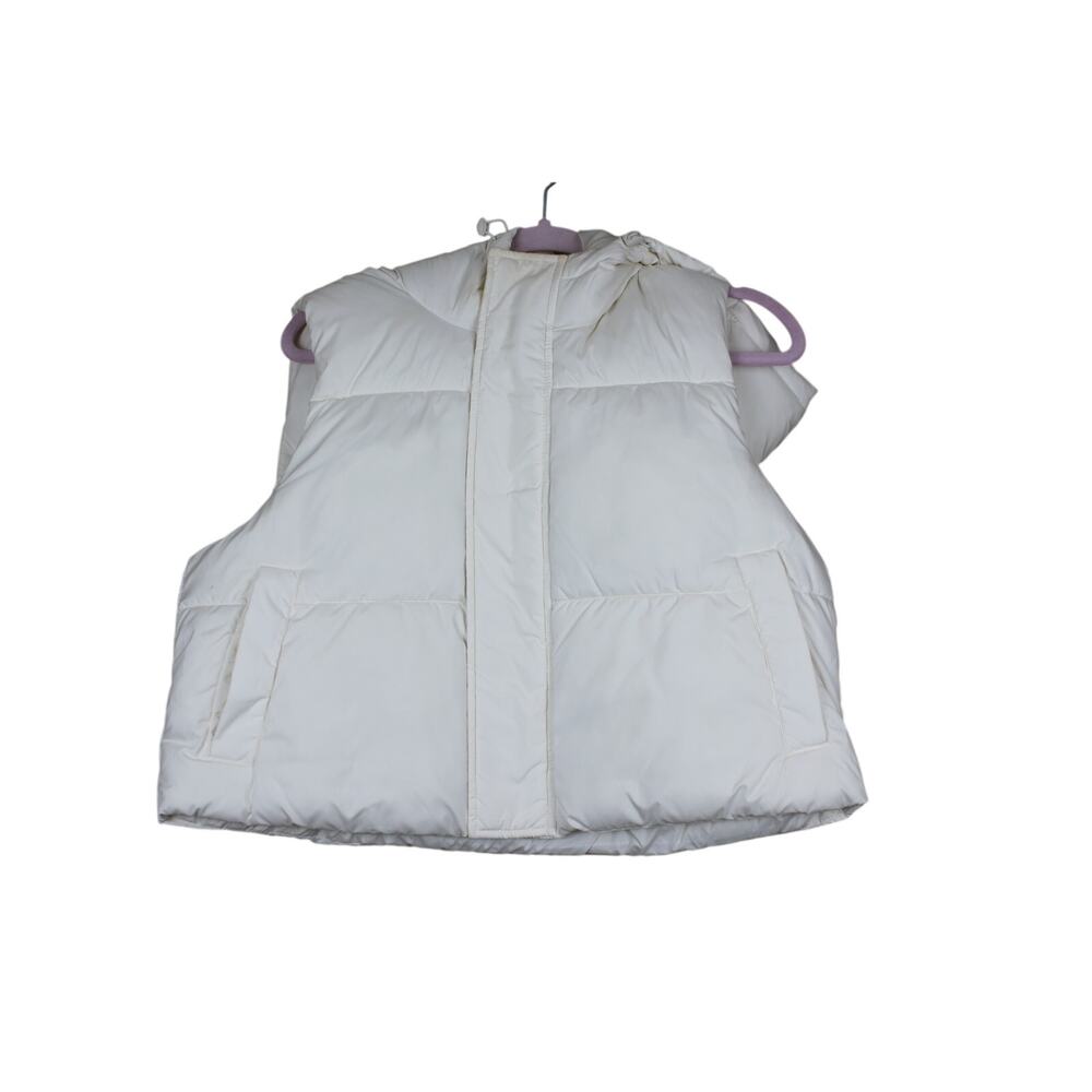 Fabletics Ivory Cream Sleeveless Puffer Quilt Cropped Hoodie Vest Size M